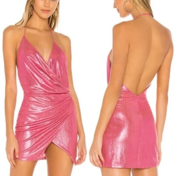 Superdown Pink Metallic Missie Wrap Front Mini Dress Size S